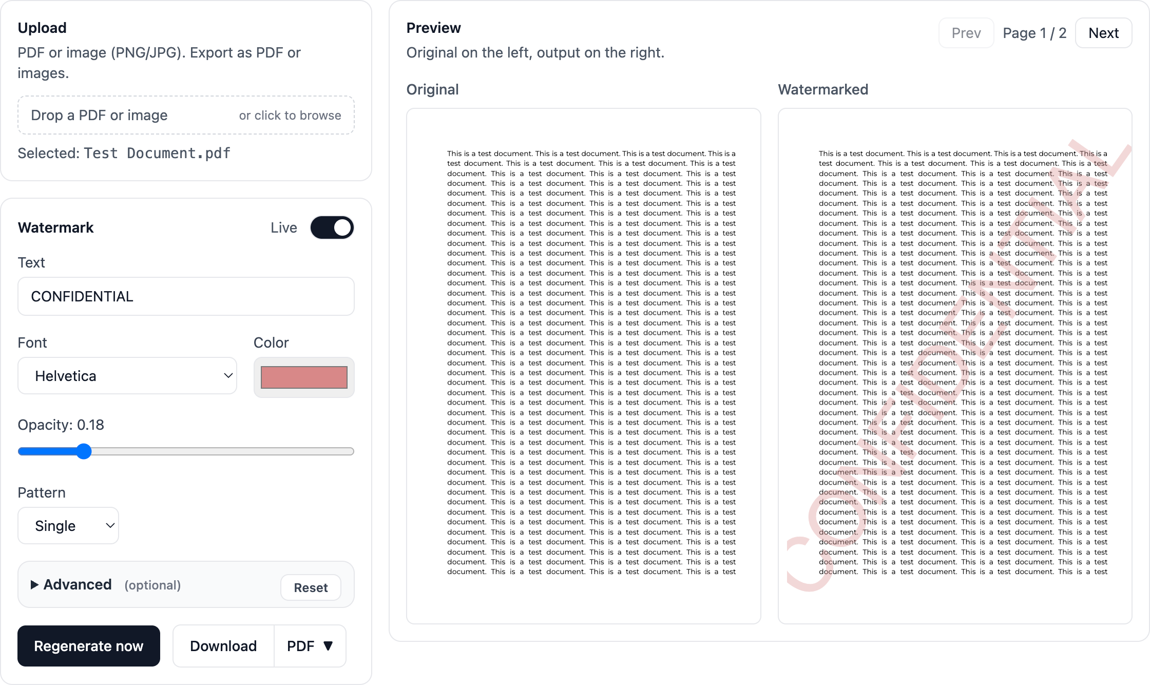Watermark tool preview